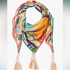 Johnny Was Lucana Scarf Large Silk Tassels Mix Print Patchwork Artsy Maximalist